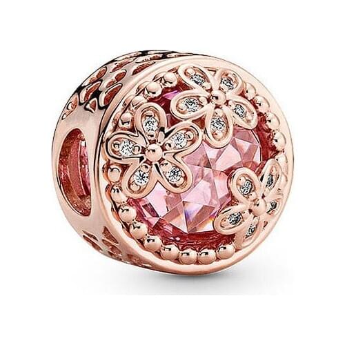 Authentic 925 Sterling Silver Creative Rose Gold Pink Cats Eye Daisy Beads Fit Original Pandora Bracelet For Women Diy Jewelry