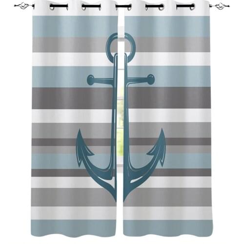 White Grey Stripes Anchor Curtains for Childrens Bedroom The Living Room Kids Window Treatments for Kitchen Drapes