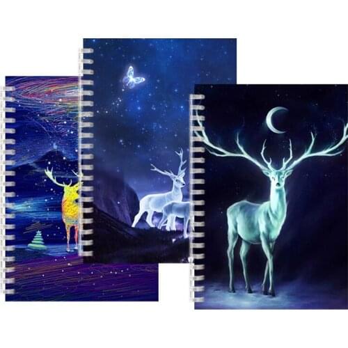 A5 Spiral Binder Reusable Notebook Pattern Animal Deer Head Elk Illustrations Sketchbook Blank DOT Notepad Diary Travel Journal