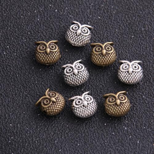 6pcs 11*11mm Two Color Owl Bead Spacer Bead Charms For Diy Beaded Bracelets Jewelry Handmade Making