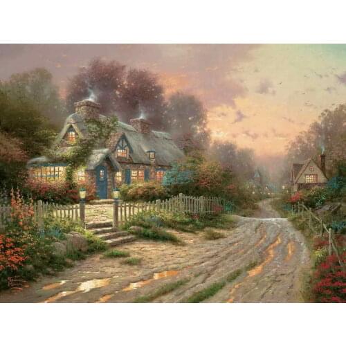 Teacup Cottage Thomas Kinkade HD Canvas Print Living Room Bedroom Wall Pictures Art Painting Home Decoration No Frame