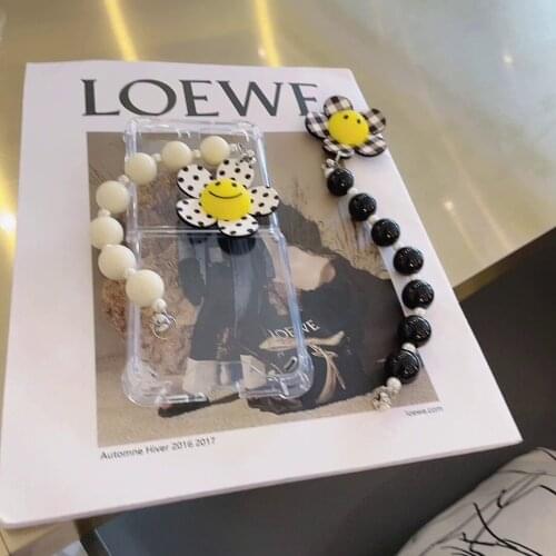 Korean Flowers for Samsunng Galaxy ZFLIP3 Flip Case Conque Etu for Galaxy ZFlip 3 Samsung with Lanyard F7110 Luxury Cover