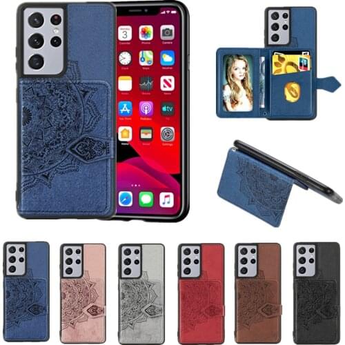 Card Holder Case for Samaung Galaxy S21 Ultra S20 FE A72 A52 A32 A12 Note 10 20 Coque Anti-fall Shockproof Mandala Pattern Cover