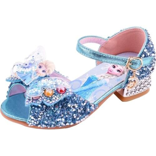 Children Leather Elsa Sandals Child High Heels Girls Princess Summer Elsa Shoes Chaussure Enfants Sandals Party Shoes Size 25-35