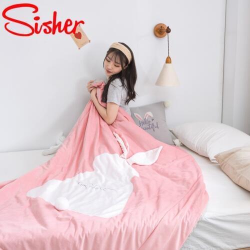 Pink Cute Rabbit Pattern Quilts Summer Thin Air Conditioning Blanket for Sofa Office Adult Childred Comforter Cartoon Bed Cover