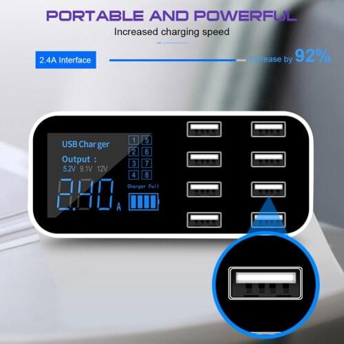 For Car 8-Port Car Lighter Charging Station Hub with LCD Display Ultra-thin USB Car ChargerUniversal Multi-Port USB Charger