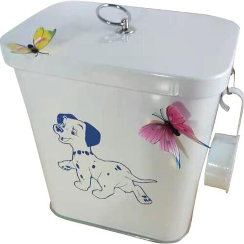 Home Food Storage Boxes for Pets Food , Rice, Powder , Laundry , Flour Contanier Kitchen Metal Bins with Dog Pattern