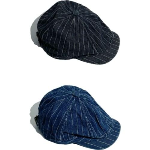 Denim Stripe Soft Top Korean Version Unisex Newsboy Hat Short Brim Washing Spring Summer Beret Fashion Peaked Cap