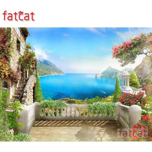 FATCAT Seaside garden scenery Diamond Painting Full Square Round Drill Diy 5D Diamond Embroidery Mosaic Needlework decor AE1871