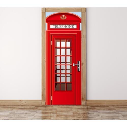 Hot DIY 3D Telephone booth Fridge Door Sticker PVC Self-adhesive Wallpaper Refrigerator Cover Window Film 77x200cm