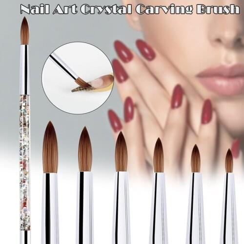 Nail Art Brush Acrylic UV Gel Glitter Painting Brushes Crystal Handle Nylon Hair Carving Flower Pens For Nail Art SK88