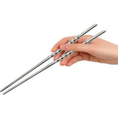 1 Pair Chinese Threaded Chopsticks Design Fashion Non-slip Stainless Steel Environmental Chopstick Tableware Wholesale Hot Sale