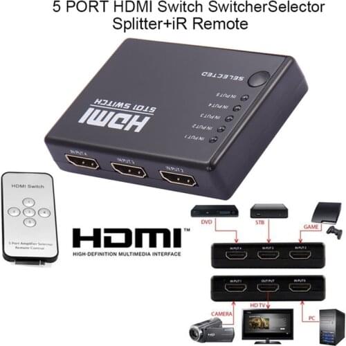 Mini 5 To 1 Port HDMI Switch 5x1 HDMI Switcher 5 input 1 output Splitter HDMI Port for HDTV 1080P Video with Remote control