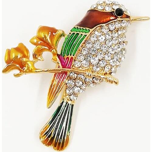 Fashion Alloy Rhinestone Small Bird Brooch Pins for Women Elegant Animal Bird Broche Jewelry Cartoon Corsage