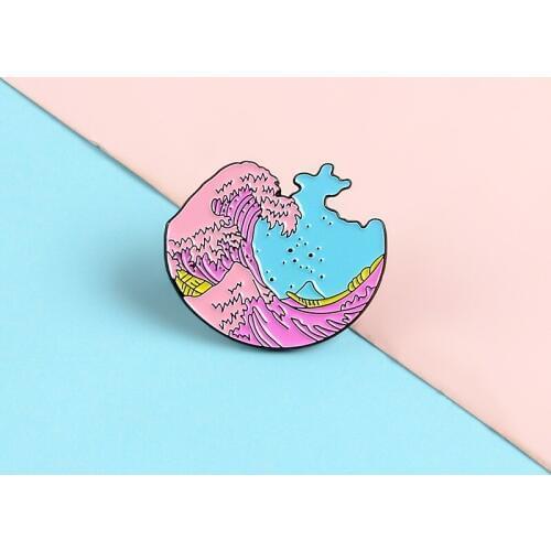 Cartoon Creative Pink Waves Waves Sea Enamel Brooch Alloy Badge Denim Clothes Bags Pins Cute Sweet Jewelry Gifts For Kid