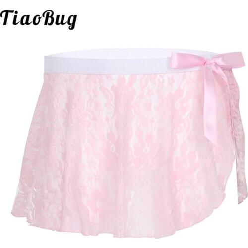 Men Sissy Lingerie See Through Sheer Lace Mid Rise Side Split Bowknot Mini Skirt for Male Crossdressing Costume Erotic Nightwear