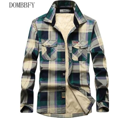 100% Cotton Mens Plus Velvet Warm Fleece Plaid Shirt Autumn Winter Thick Windproof Outdoor Hiking Sports Shirt 4XL Thermal Shirt
