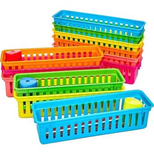12-Pack Classroom Pen and Pencil Basket Trays, Assorted Colors