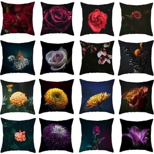 Flowers Pillowcases Dark Rose Printed Decoractive Cushion Cover For Throw Pillow Covers Living Room Modern Home Decor 45*45cm/Pc