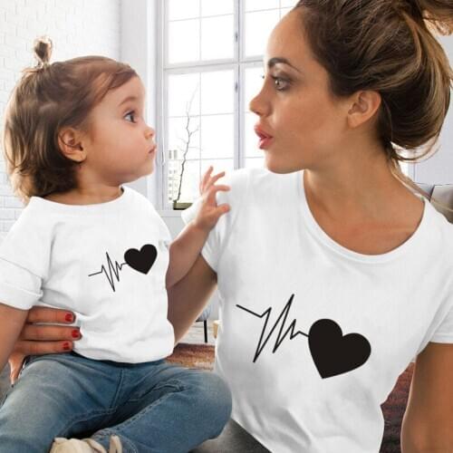 New Harajuku Love Printed Mother and Daughter Clothes Women Kids T-shirts Casual Tee Tops Family Matching Clothes