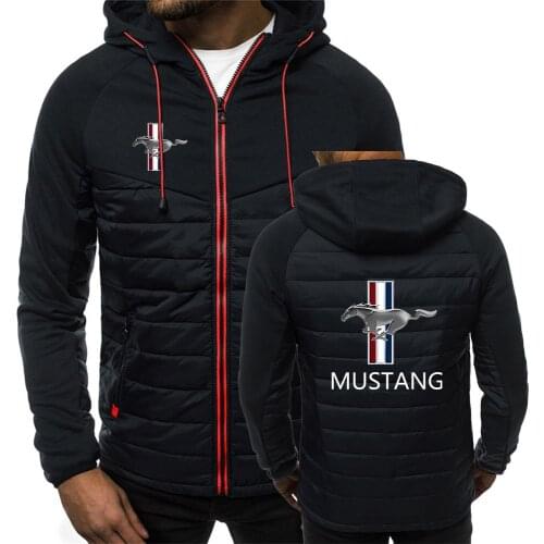 New 2021 Mans Mustang Logo Printing Hooded Jackets Zipper Male Spring Autumn 7 Color Splicing Fashion Warm Fleece Popular Coats