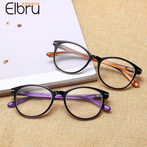 Elbru 2021 New Retro Fashion Reading Glasses Women Men Ultralight Round Frame Clear Lens Presbyopic Eyeglasses Diopters 1.0 4.0