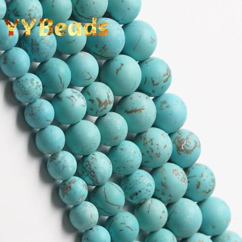 Top Quality Matte Natural Dark Blue Turquoises Stone Beads 100% Natural Round Beads For Jewelry Making Charm Earrings 15" 6-10mm