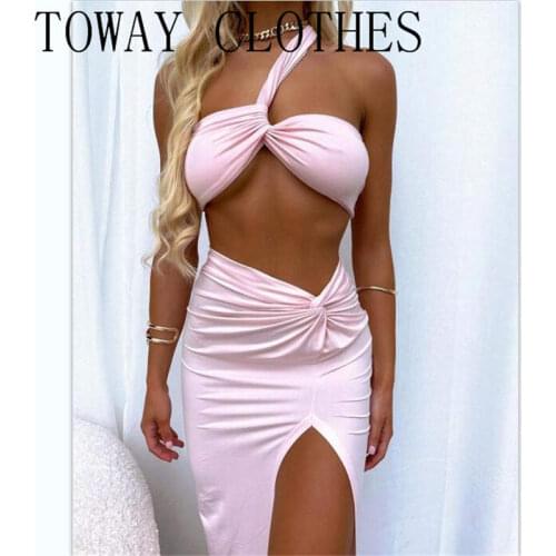 Solid Color One Shoulder Sleeveless Skinny Cropped Top With Skirt Skirt Sets Casual Chic Elegant Sexy 2PC Set For Women Summer