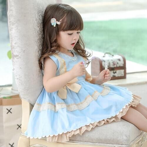 0-8Y Summer Vintage Princess Spanish Lolita Turkey Ball Gown Bow Sleeveless Dress For Baby Girls Cute Casual Birthday Party 2PCS