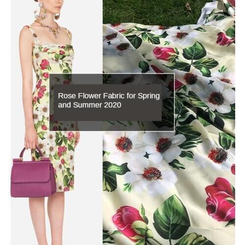 145 * 10cm Rose Flower Digital Floral Printed Dress Pajamas DIY Fabric European and American Brand Gaoding Fashion Material