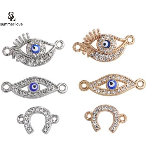 10pcs Lucky Horseshoe Blue Eye Connector Charms for Bracelets Earrings Necklace Jewelry Making DIY Crystal Pendants Accessories