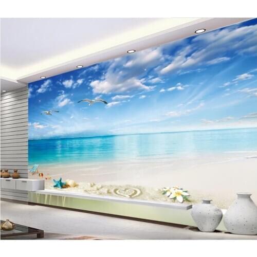 Custom photo wallpaper for walls 3 d murals wallpaper Seascape beach landscape painting tv background wall paper home decoration