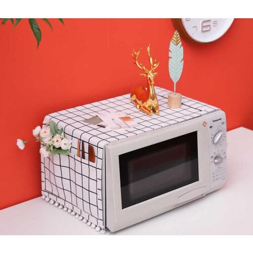 Cotton Linen Microwave Oven Dust Cover With Tassel Kitchen Accessories Household Kitchen Decoration Nordic Microwave Oven Cover