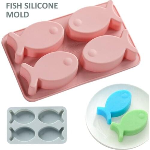 4 Holes Cartoon Fish Silicone Soap Mold Cake Decorating Tools Fondant Mould Baking Accessories