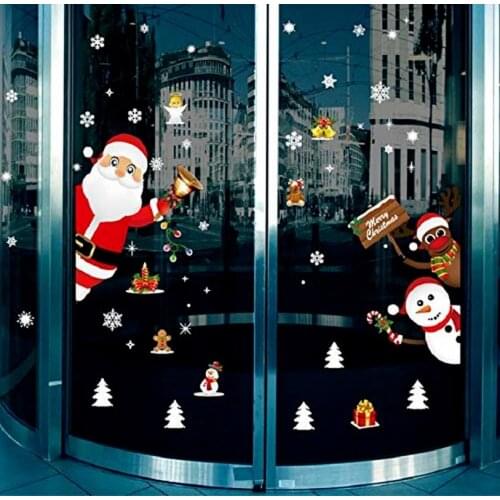 Christmas Window Stickers PVC Static Stickers Beautify Home Window Wall Stickers New Year Glass Santa Claus Elk Stickers