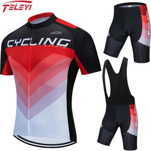 Teleyi Cycling Bib Set MTB Bicycle Set Bicycle Team 2021 Racing Suit Bike Jersey Quick-Dry Mountain Bike Cycling Clothes for Men