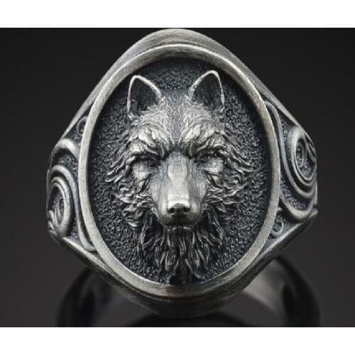 Domineering Retro Wolf Totem Mens Ring Silver Color Hip Hop Male Engagement Party Rings Jewelry Hand Accessories For Men