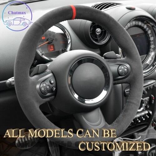 Embroidery Alcantara Car Steering Wheel Cover For BMW Mini Coupe 2012 2013 2014 2015 2016 Hand Sewing Suppot Customize