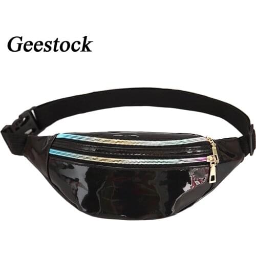 Geestock Sequins Holographic Fanny Pack Women Waist Pack Laser Chest Bum Bag Hologram Waist Bag Female Silver Travel Wallet Bag