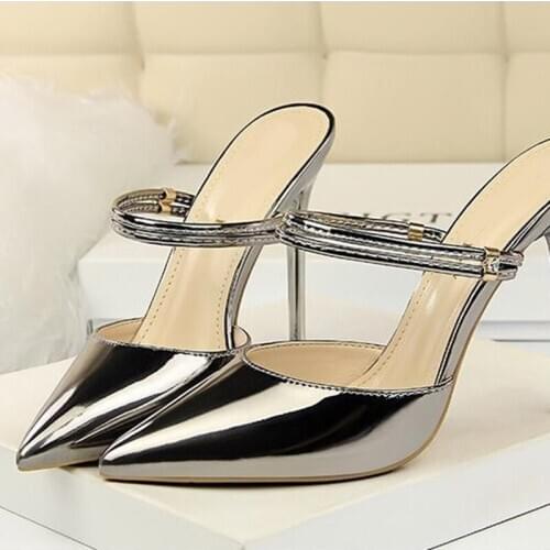 Mirror Summer Stiletto Pumps Pointed Toe Patent Leather High Heel Fashion Woman Shoes Narrow Strap Different Way To Wear Pumps
