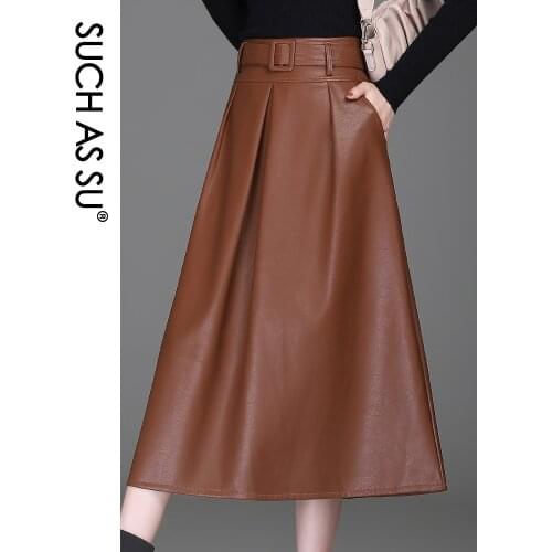 Autumn Winter New Arrival Ladies Black Brown Dark Green Wine Red Gray Skirts Pleated High Waist Leather Plus Size Women Skirts