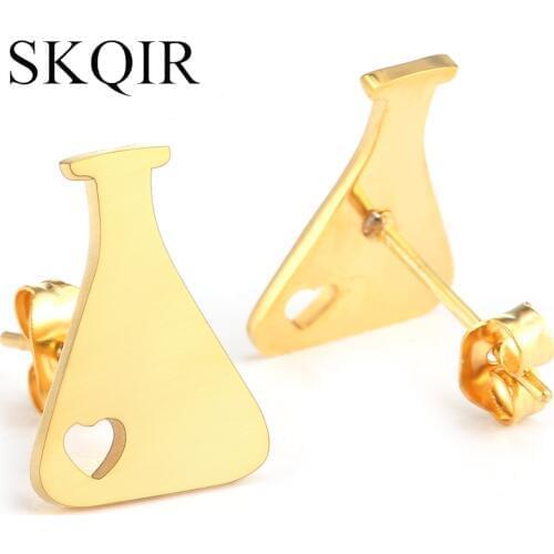 Stainless Steel Heart Gold Earrings For Women Medical Beaker Stud Earring 2020 Women Fashion Jewelry Charm Chemistry Flask Gift