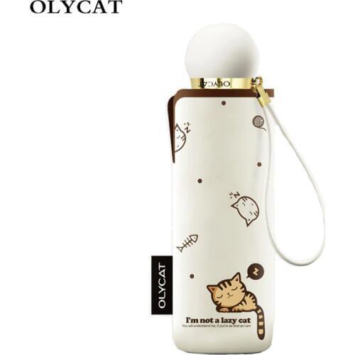 OLYCAT Mini 5 Fold Umbrella Sun Protection Sunshade Pocket Women Umbrella Rain Ultra Light Lovely Cat Parasol Anti UV Paraguas