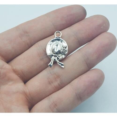 11pcs Antique Silver Bow Flower Hat Charms Pendant 27*15*2mm