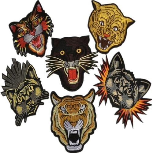 2Pcs/Lot Animal Wolf Leopard Tiger Embroidered Patches Applique Iron Sew On Clothes Tshirt Accessory Clothing Large Patches