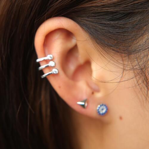 2017 dainty delicate jewelry 100% 925 sterling silver cuff evil eye triangle studs dainty girl multi hole cute silver earring