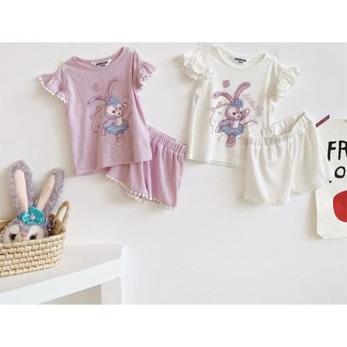 2021 Children Pajamas For Girls Sleepwear Baby Pink Suit Kids Special Clothes Cartoon StellaLou Printing T-shirt Set Home Wear