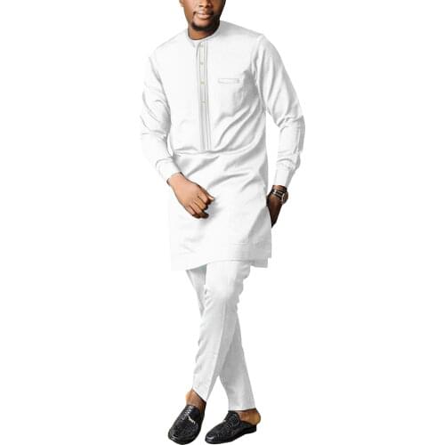 2021 Spring New Men African Clothes Long Sleeve Designer Tradition Casual Top Shirts and Pants Sets AFRICAN NO.1 v2016011