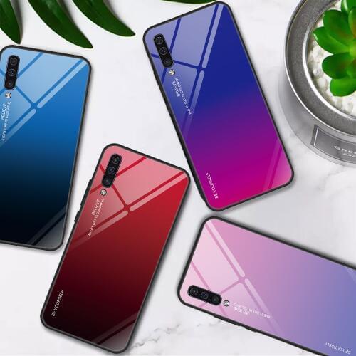 Gradient Tempered Glass Case For Samsung Galaxy A40 A 40 40A Aurora Colorful Phone Back Cover For Samsun SM A405F A405FN A405FM