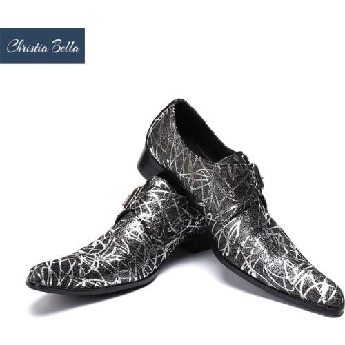 Christia Bella Fashion Style Mens Dress Shoes Men Party Squar Toe Buckles Male Oxfords Middle Heel Shoes Sapatos Plus Size Shoes